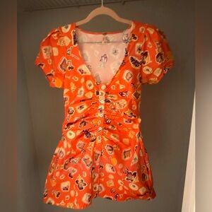 Hardly Worn Free People Orange Puff Sleeve Mini Dress